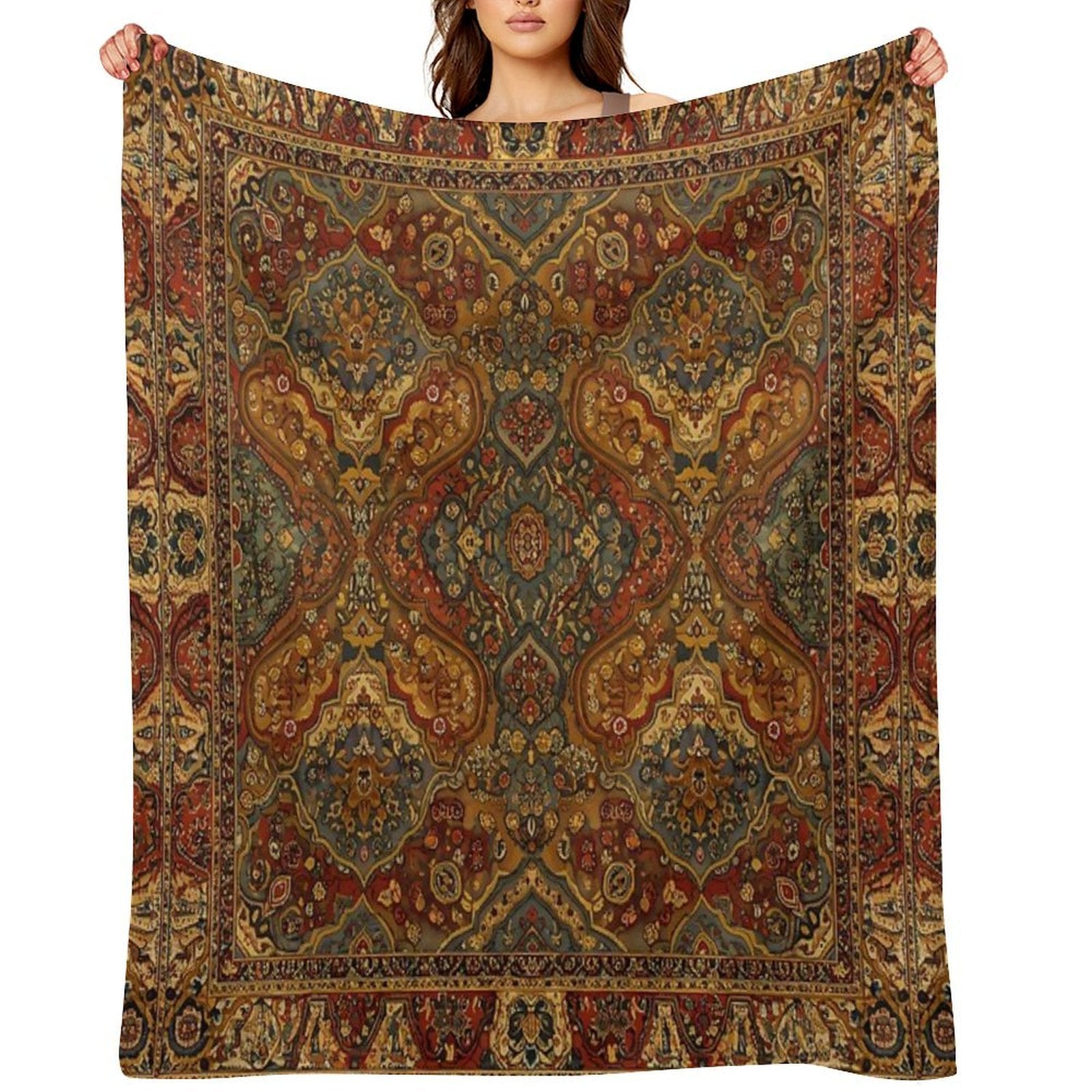 Persian Rug Boho Carpet, Tapestry, Jacquees, Bohemian Velvety-soft Throw Blanket