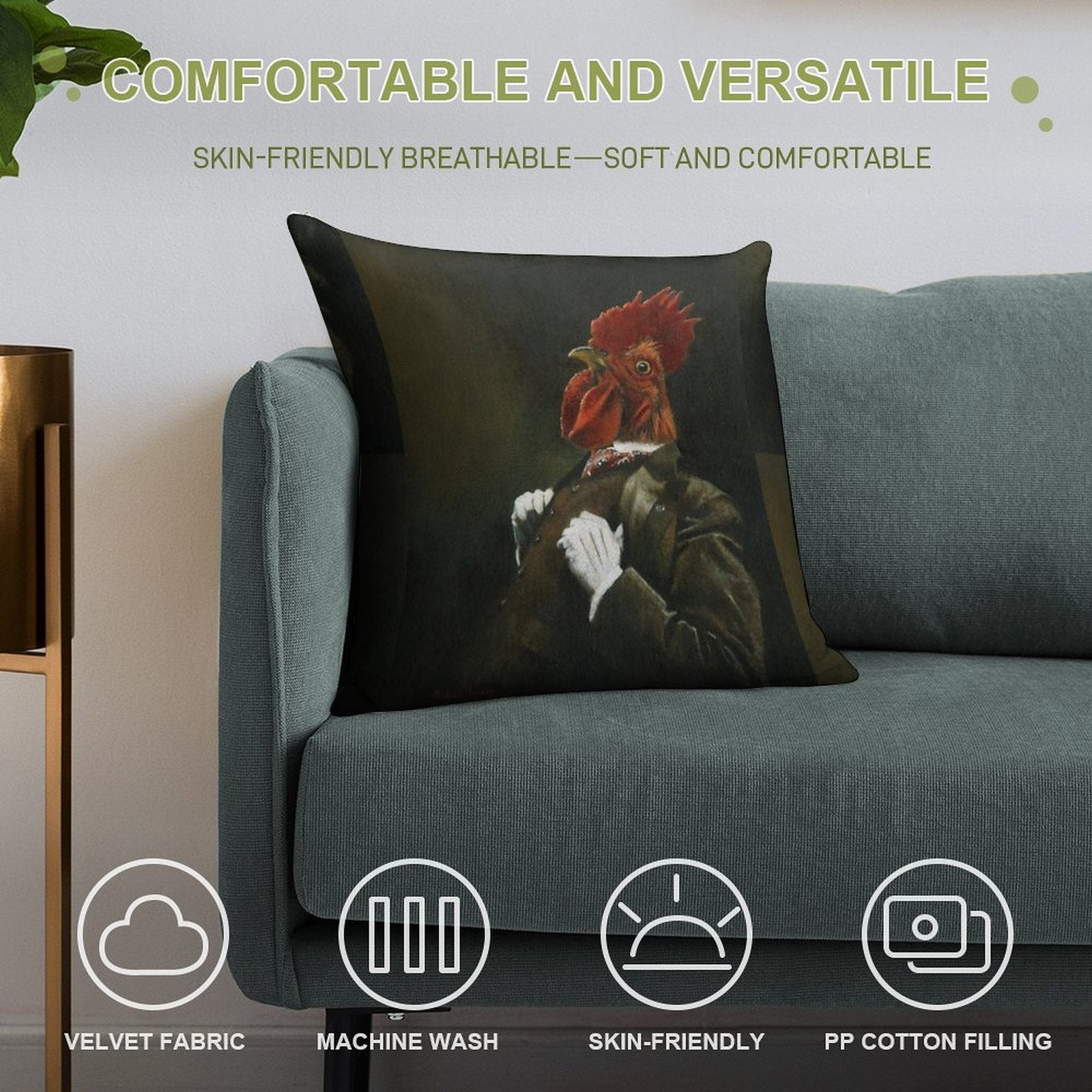 Victorian Cockerel Soft Fade-Resistant Throw Pillow