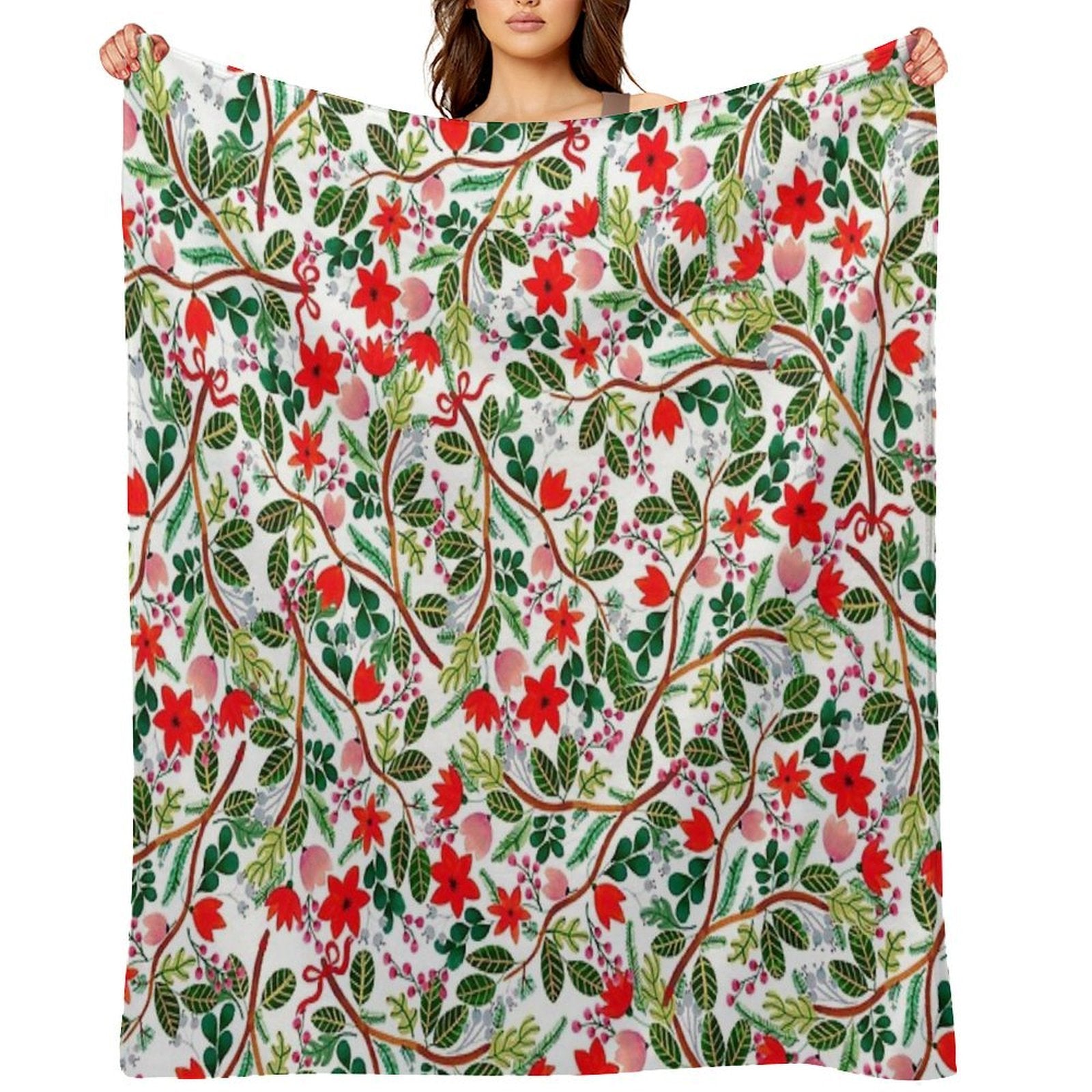 Christmas Floral Pattern Easy Care Throw Blanket