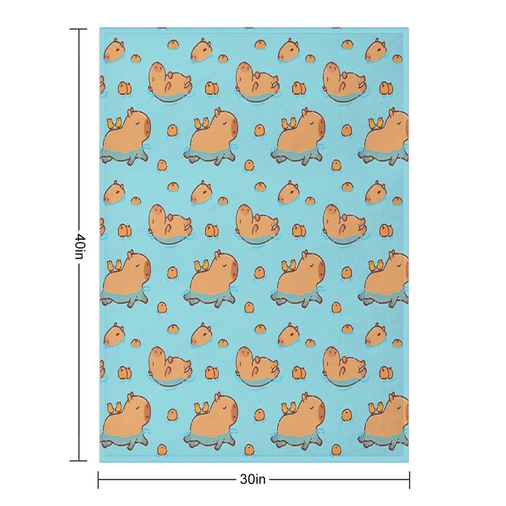 Capybara Pattern Swimming with Oranges Versatility Throw Blanket