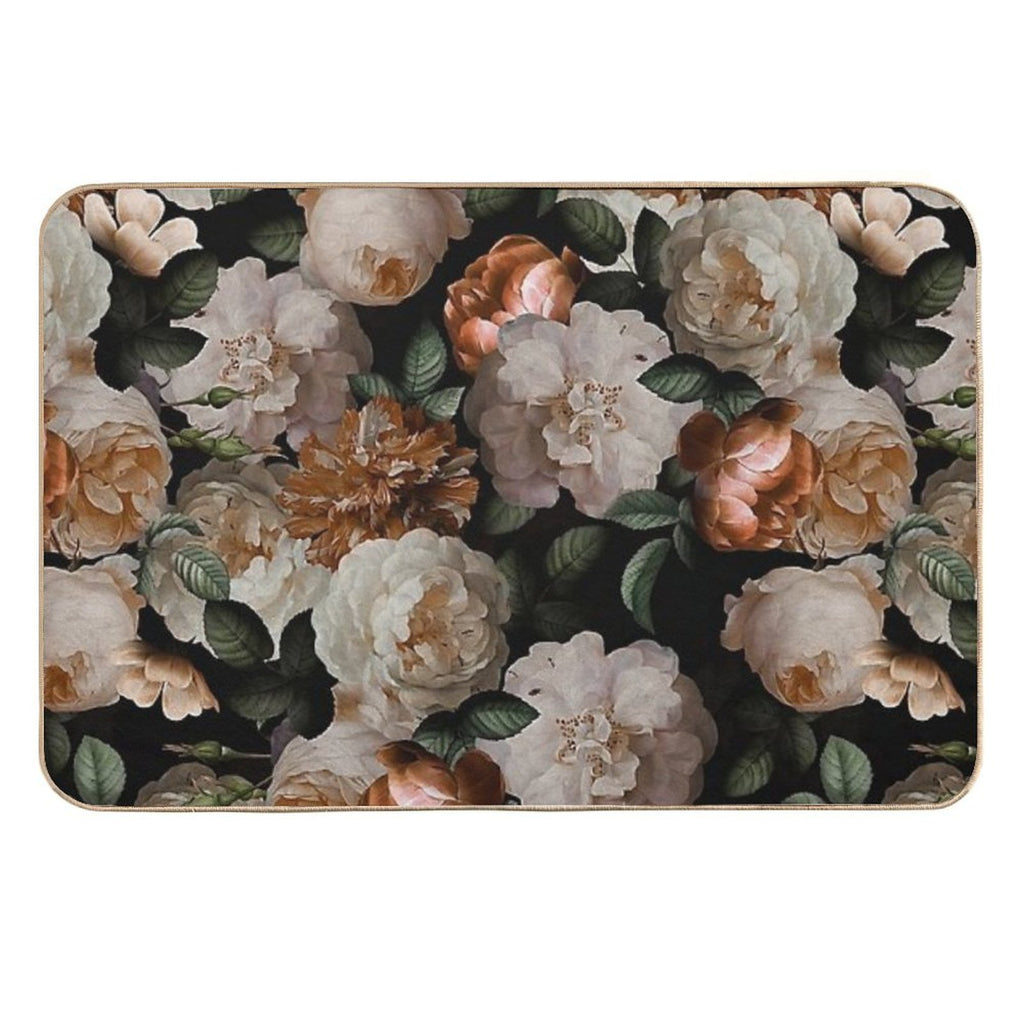 Antique Jan Davidsz. De Heem Lush Roses Flowers On Black Botanical Night GardenPattern Nightgarden  Slip-Resistant Bath Mat