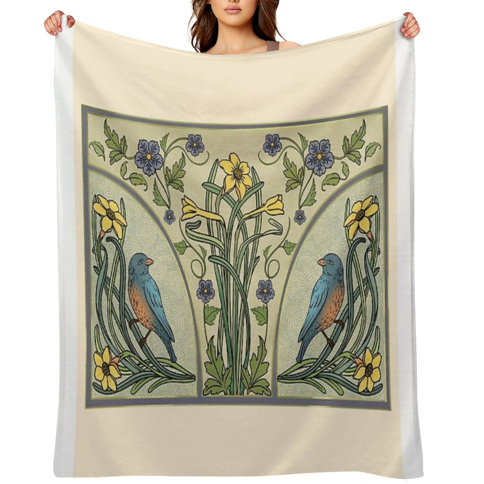 Bluebirds And Spring Blossoms Inspired By Art Nouveau Comfort Throw Blanket