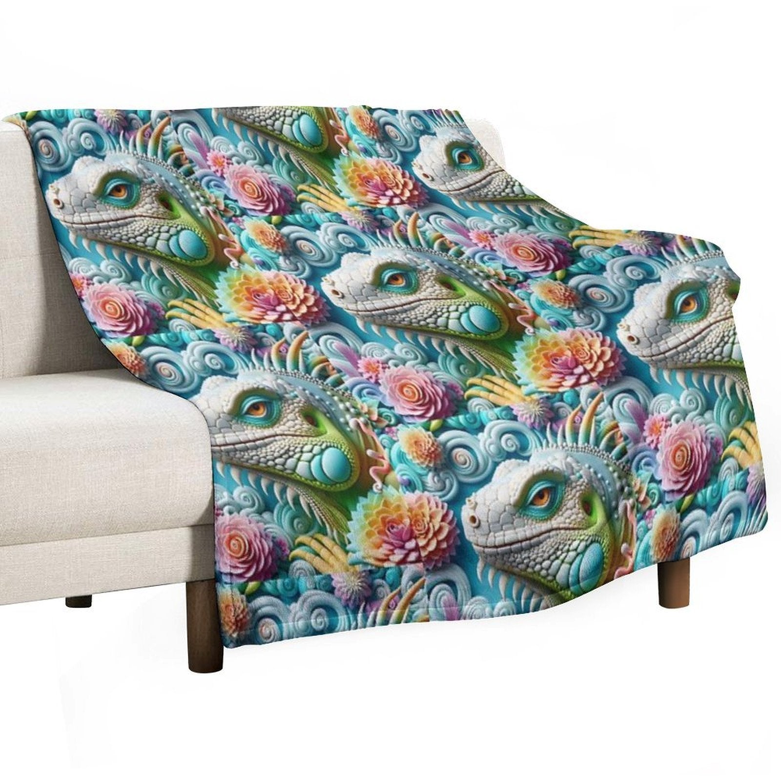 3D Iguana Machine-washable Throw Blanket