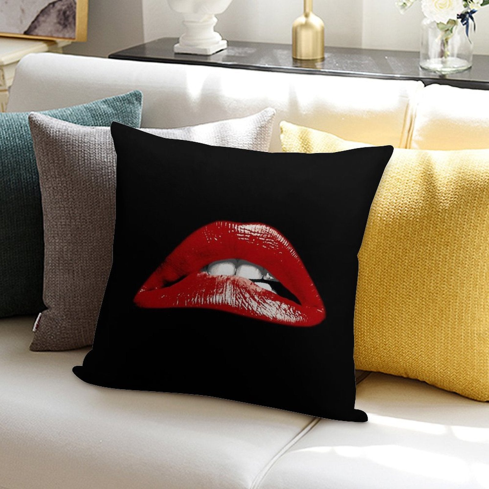 Rocky Lips Soft Short Plush Fabric Throw Pillow
