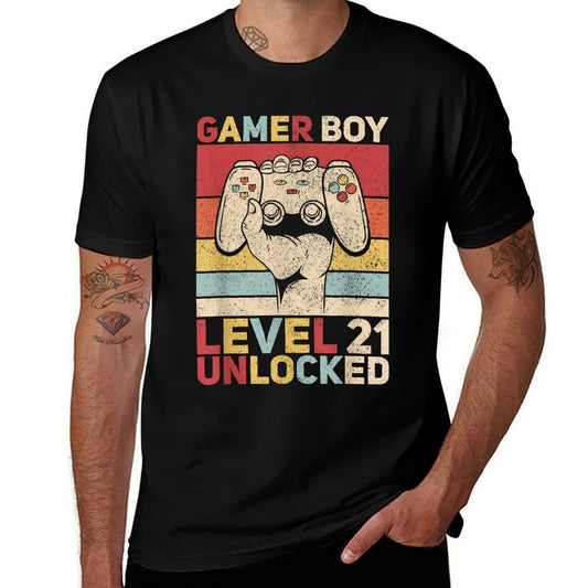 Mens Gamer Boy Level 21 Unlocked 21 Years Old Boy 21st Birthday  Eco-friendly Material T-Shirt