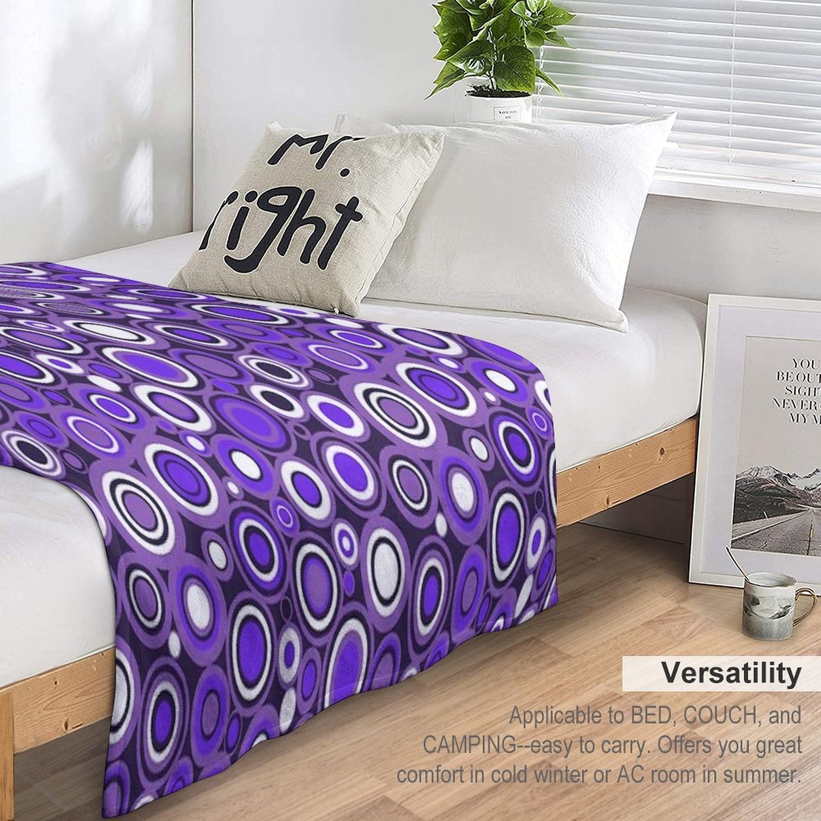 Ultra Violet, Purple And White Circle Retro Pattern Easy Care Throw Blanket