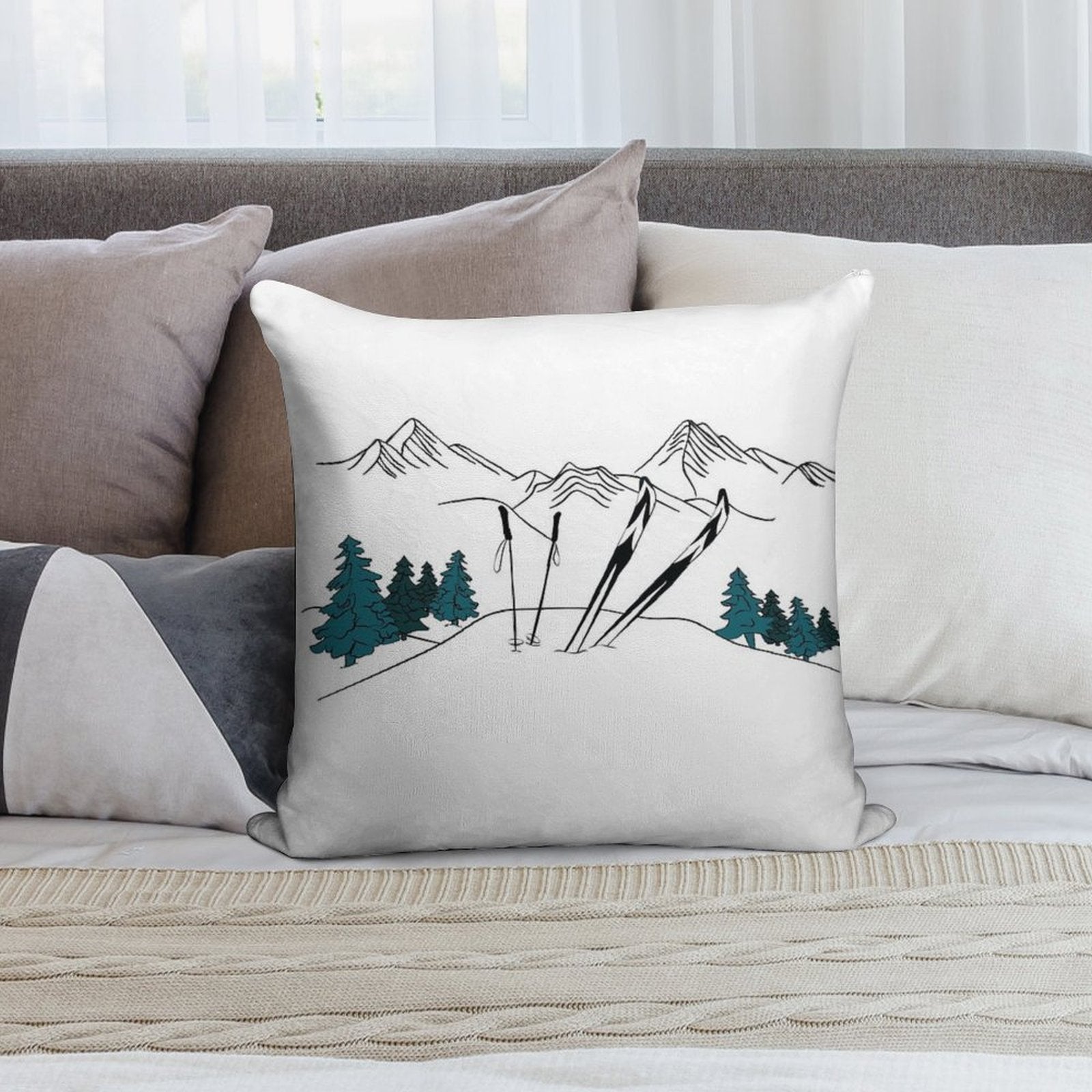 Ski You Later Winter Sports Scene Soft Reinforced Edging Throw Pillow