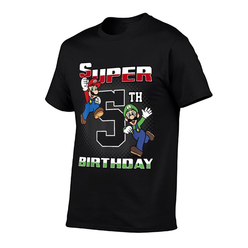 Super Mario And Luigi Super Birthday 5th Birthday Portrait  High-quality Stitching T-Shirt
