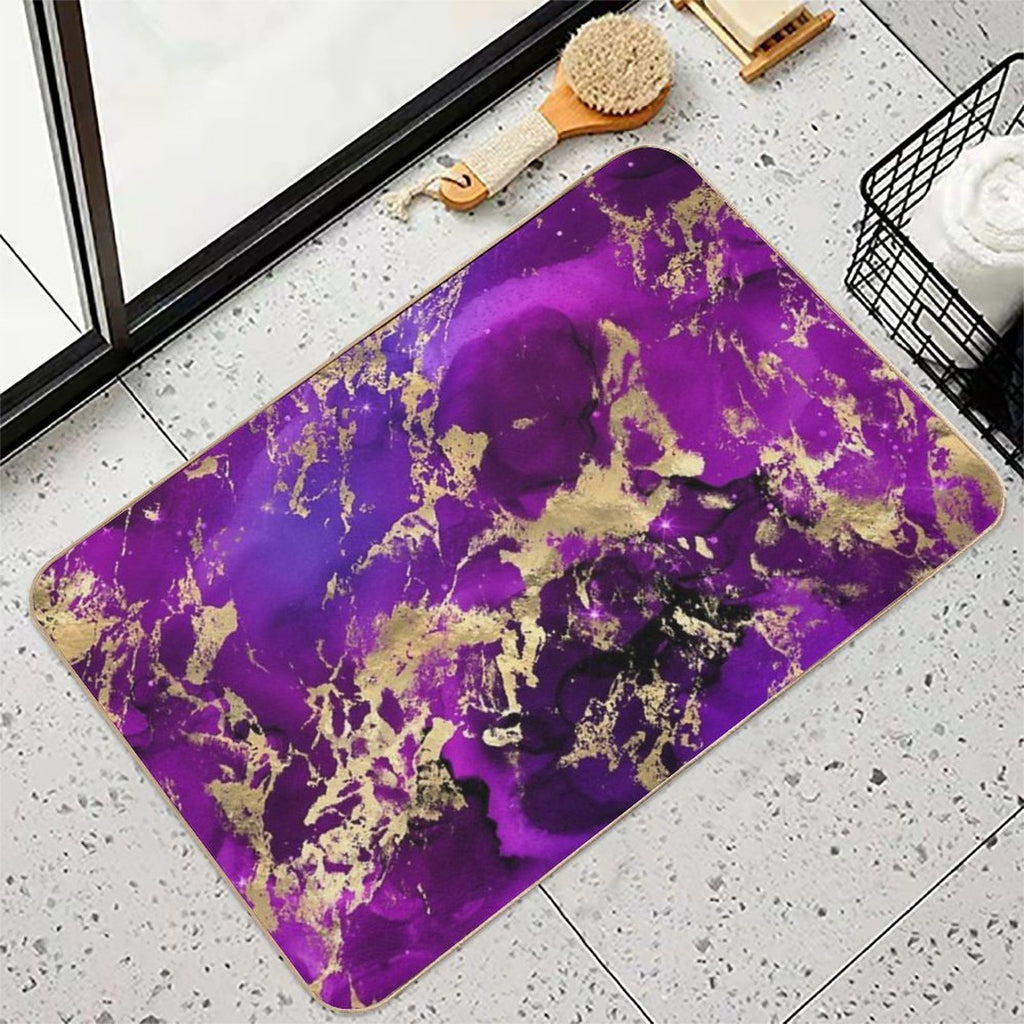 Marble Galaxy in Royal Purple And Gold Splash  Easy Maintenance Bath Mat