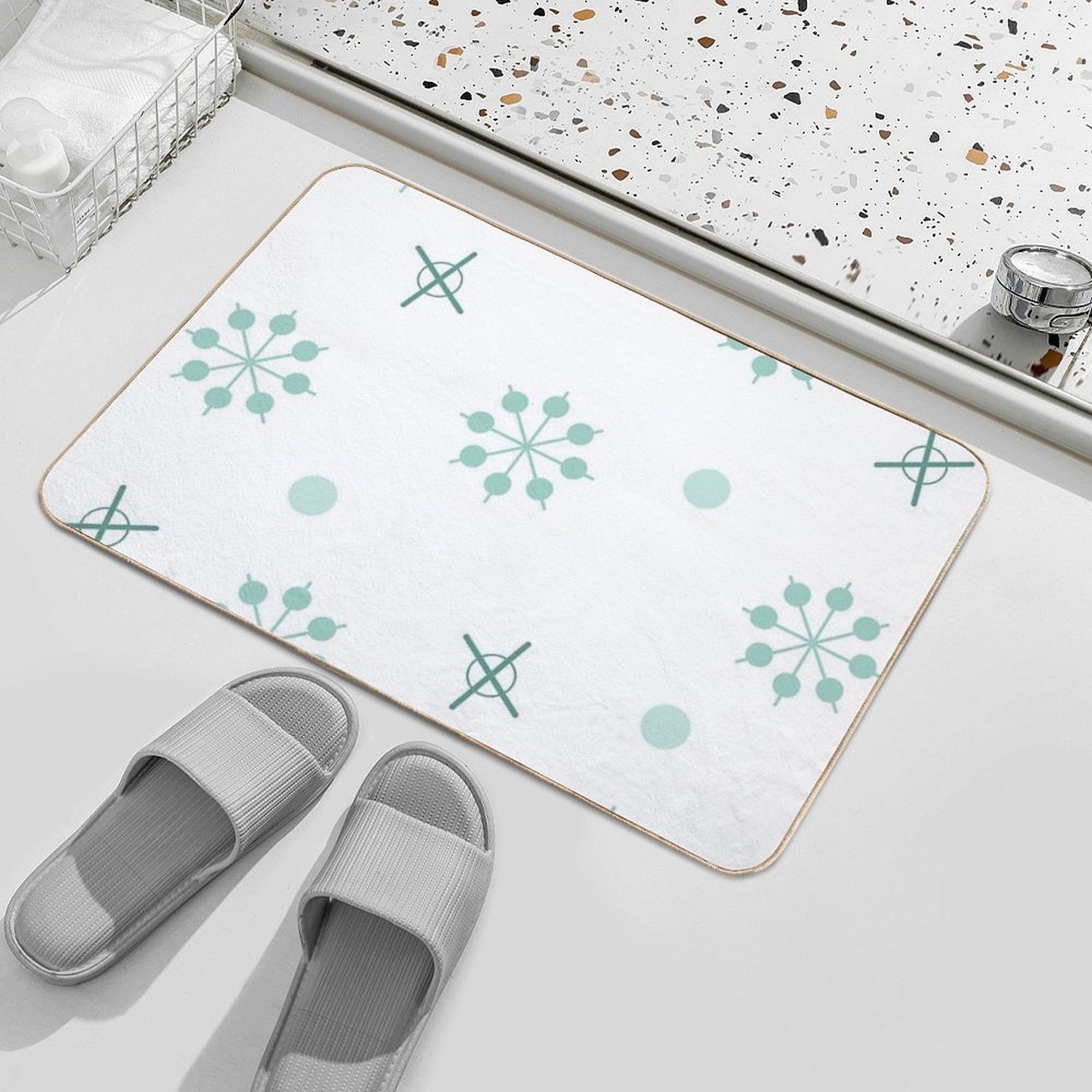 Atomic Age Sputnik Starbursts Winter Green  Anti-Trip Bath Mat