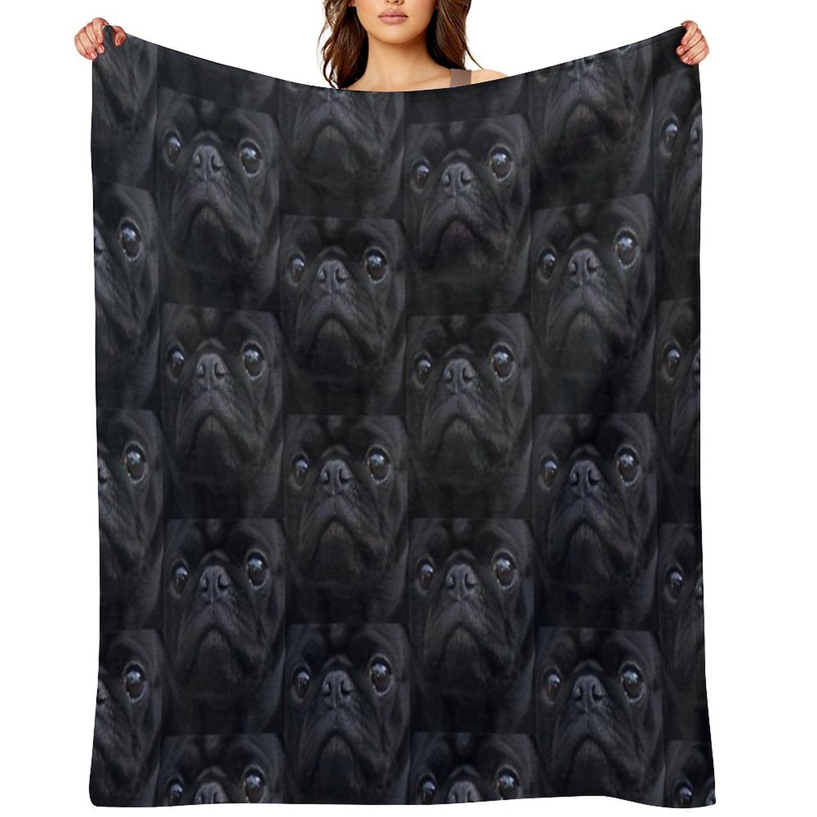 Black Pug Dog Face Velvety-soft Throw Blanket
