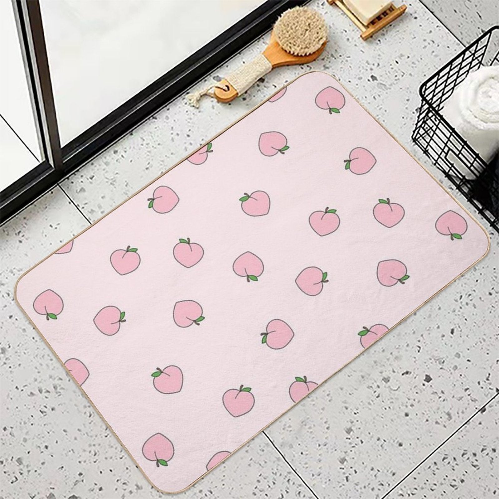Peach Pattern on Light Pink  Stain-Proof Bath Mat