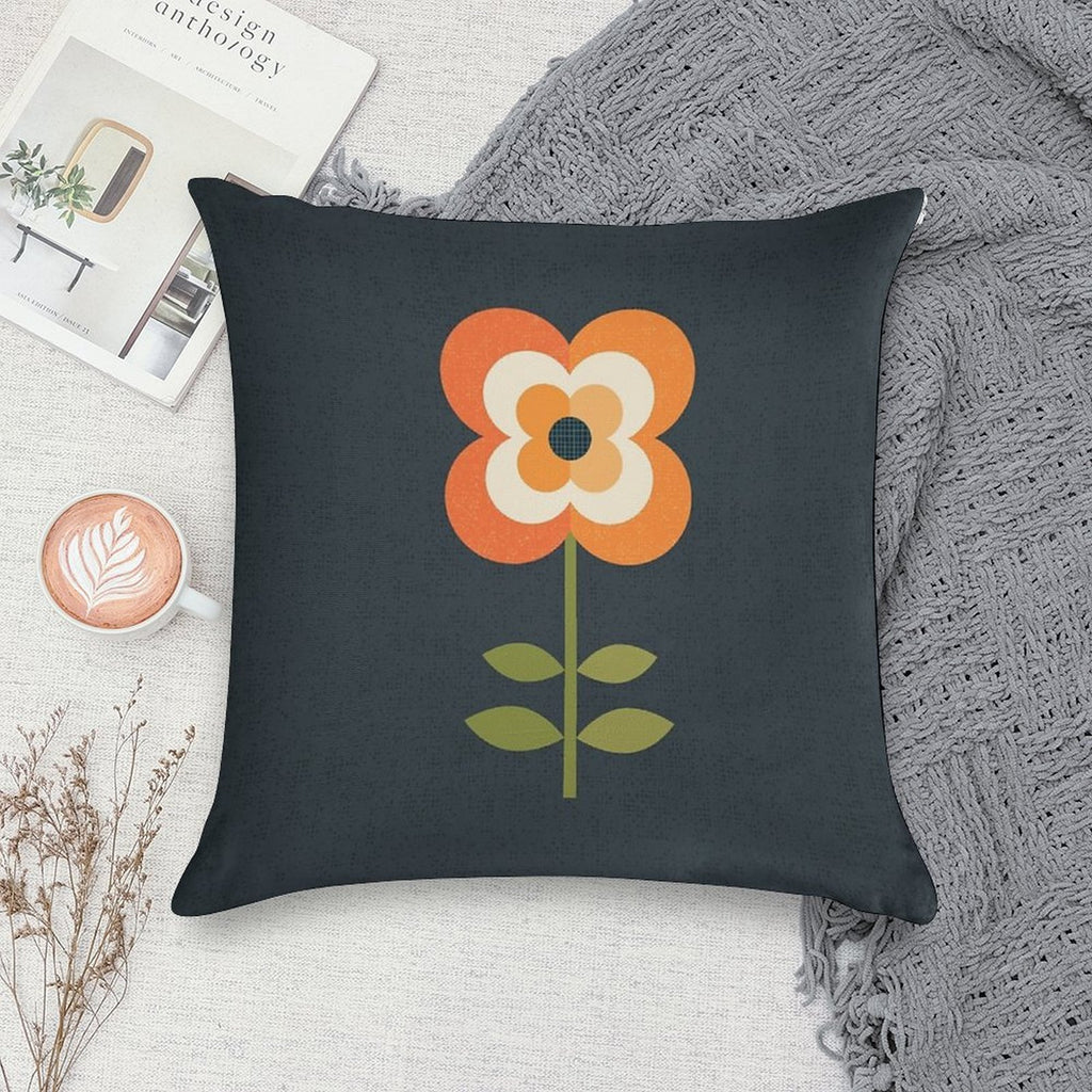 Retro Flower - Orange And Charcoal Soft Gift Ready Throw Pillow
