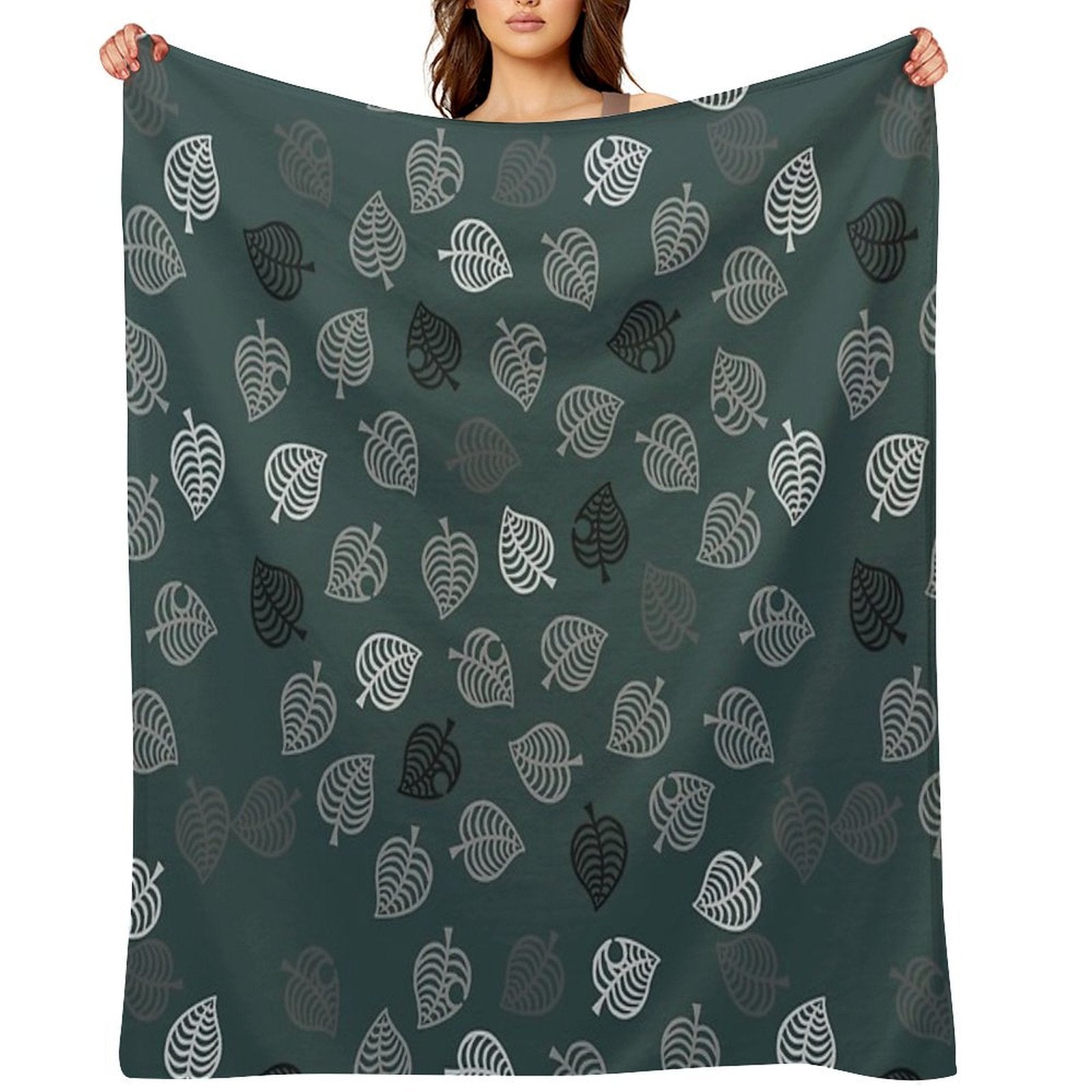 Nook Leaf Aloha Logo - Black And White on Green Anti-pilling Throw Blanket