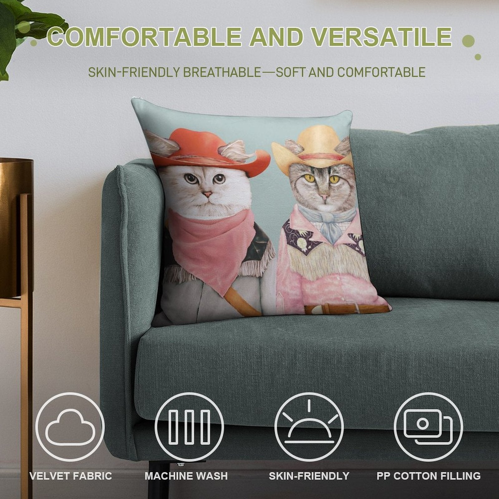 Cowboy Cats Soft Warmth Comfort Throw Pillow