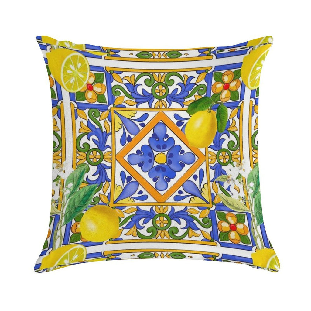 Summer ,Sicilian Tiles ,citrus,oranges,majolica,lemons ,Mediterranean Soft Easy Maintenance Throw Pillow