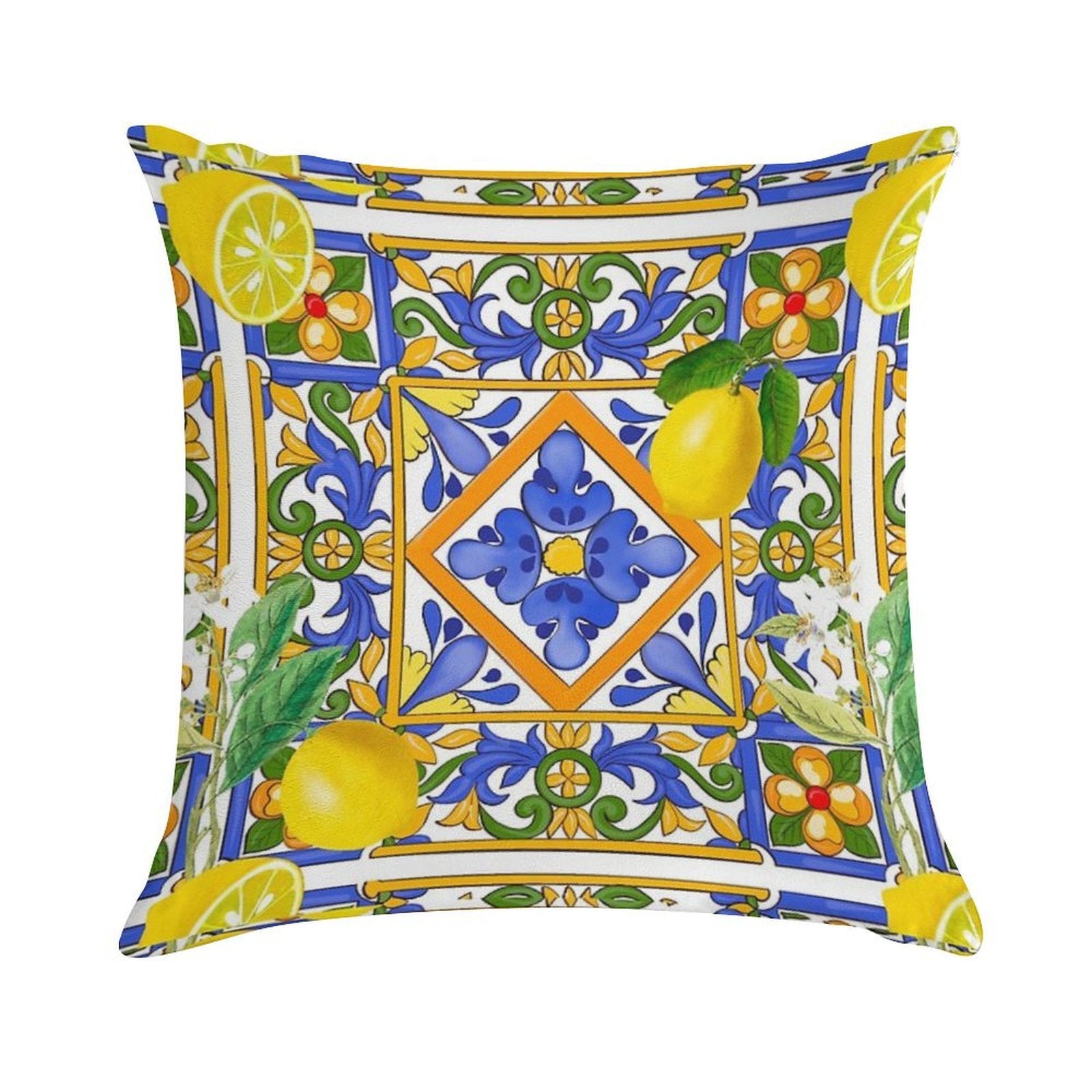 Summer ,Sicilian Tiles ,citrus,oranges,majolica,lemons ,Mediterranean Soft Easy Maintenance Throw Pillow