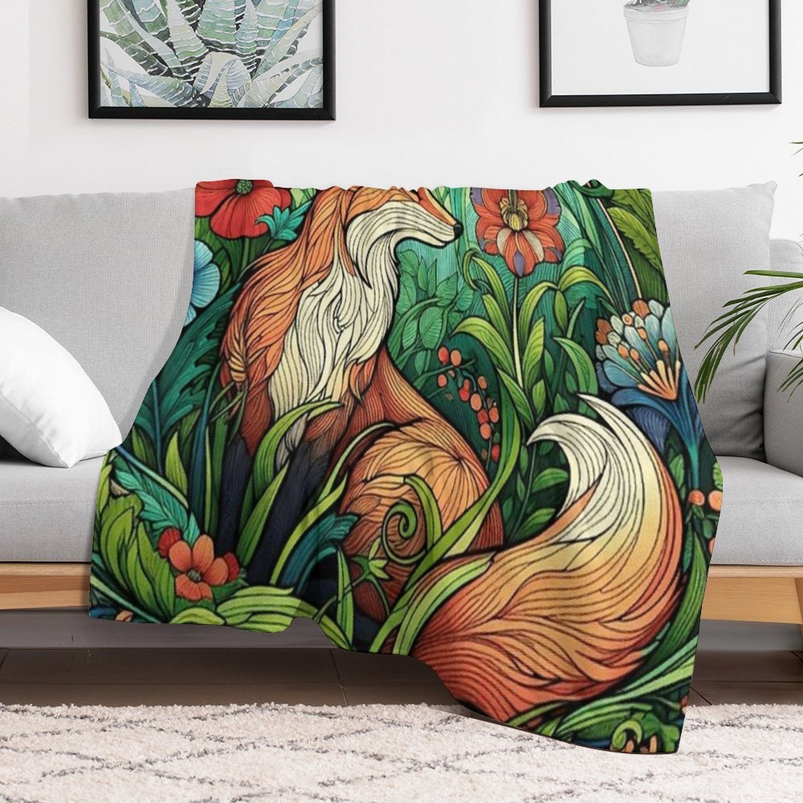 Art Nouveau Fox Compact Throw Blanket