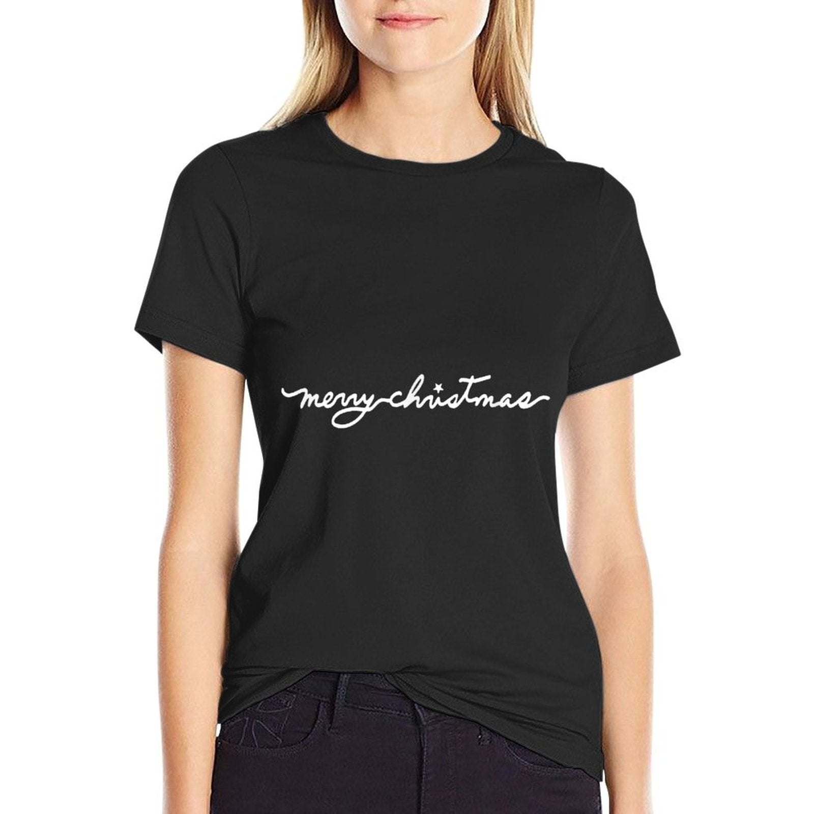 Merry Christmas Simple Cursive Graphic Casual Menn Women  Oversized Silhouette T-Shirt