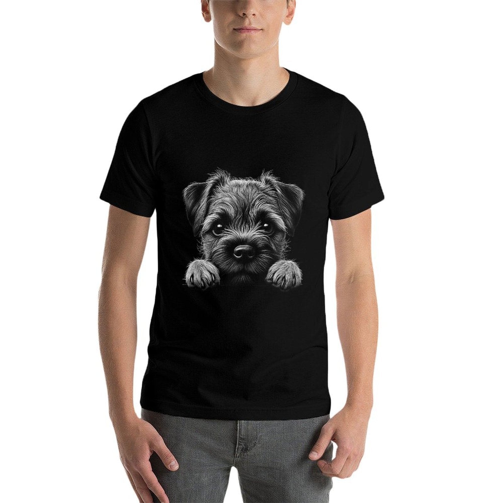 Border Terrier Dog Peeking Art Design  Affordable Price T-Shirt
