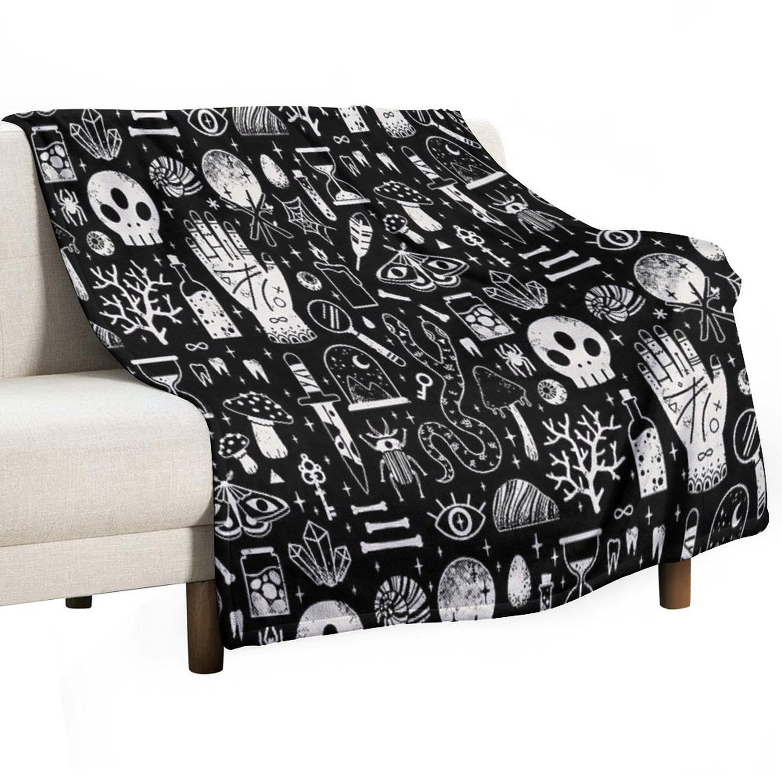Curiosities Bone Black Easy Care Throw Blanket