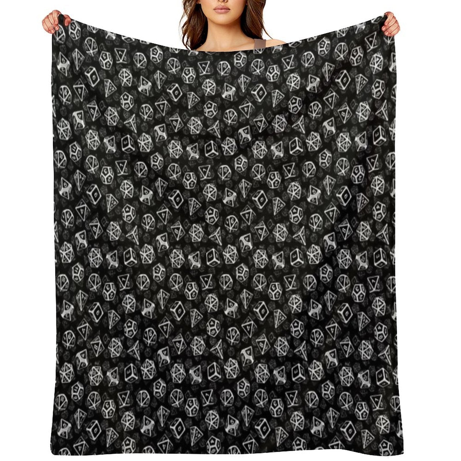 D20 Dice Set Pattern (White) Multi-functional Throw Blanket