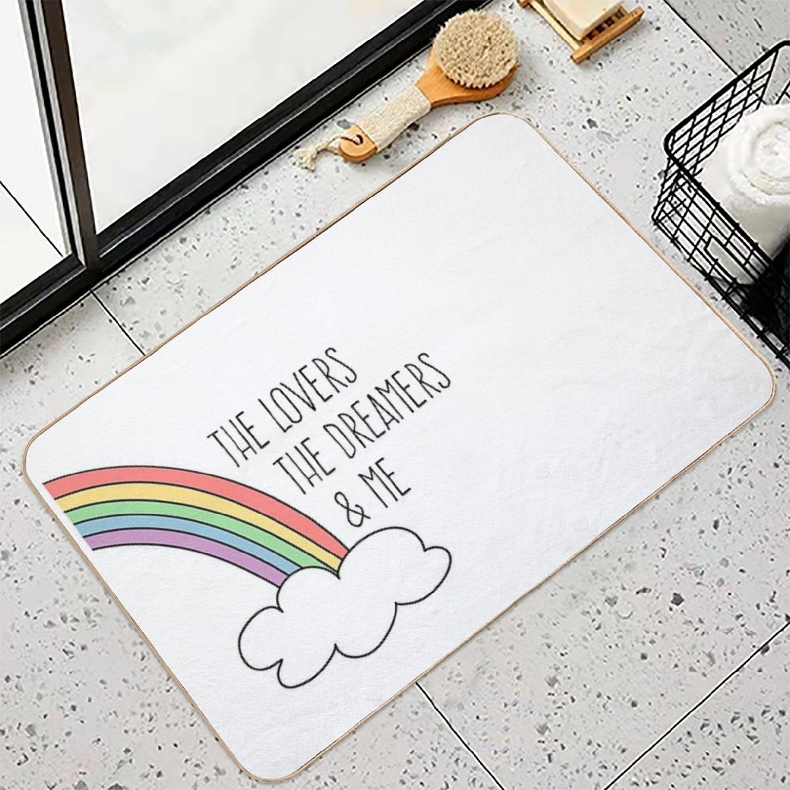 Rainbow Connection (black Text)  Fade-Resistant Bath Mat