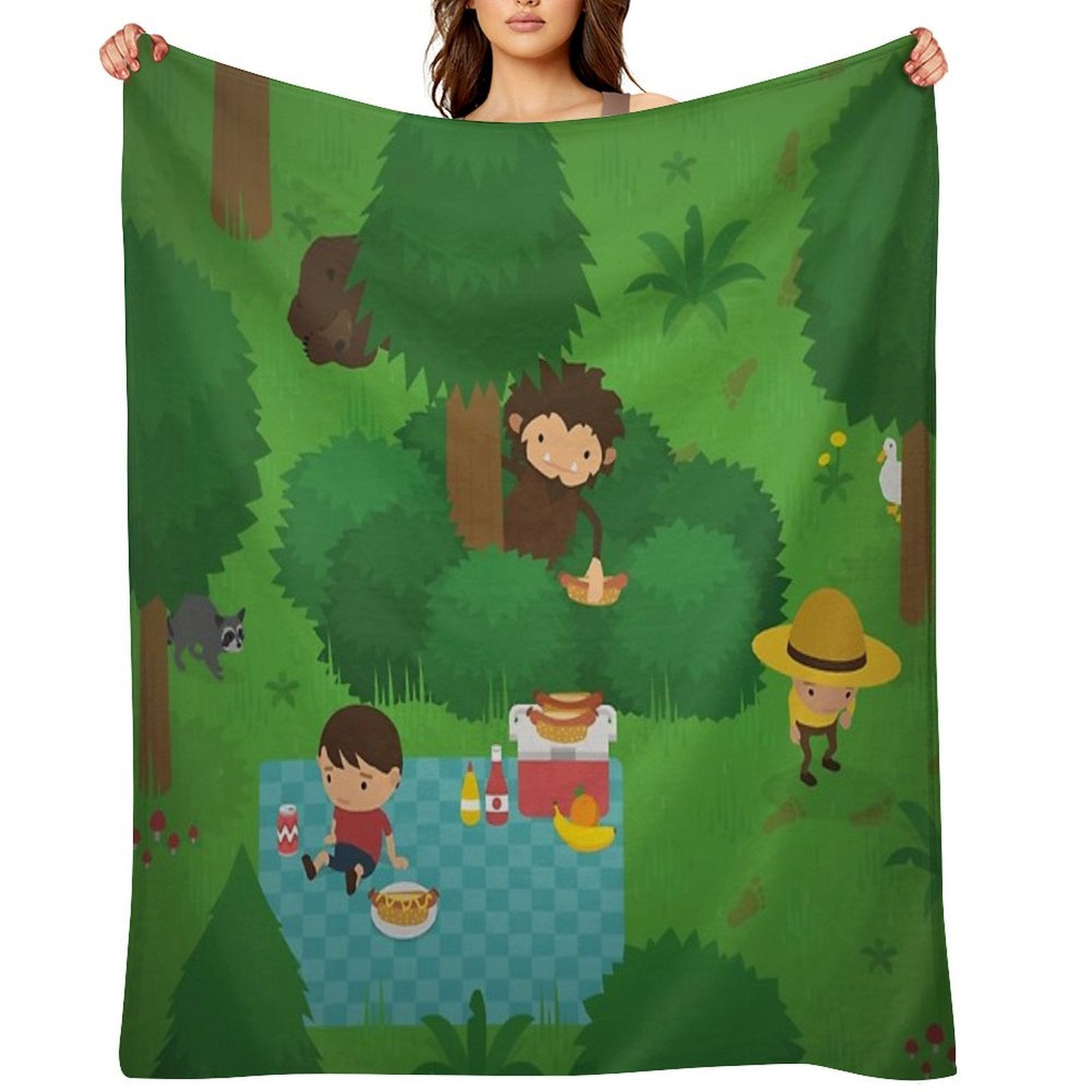 Sneaky Sasquatch Picnic Plush Throw Blanket