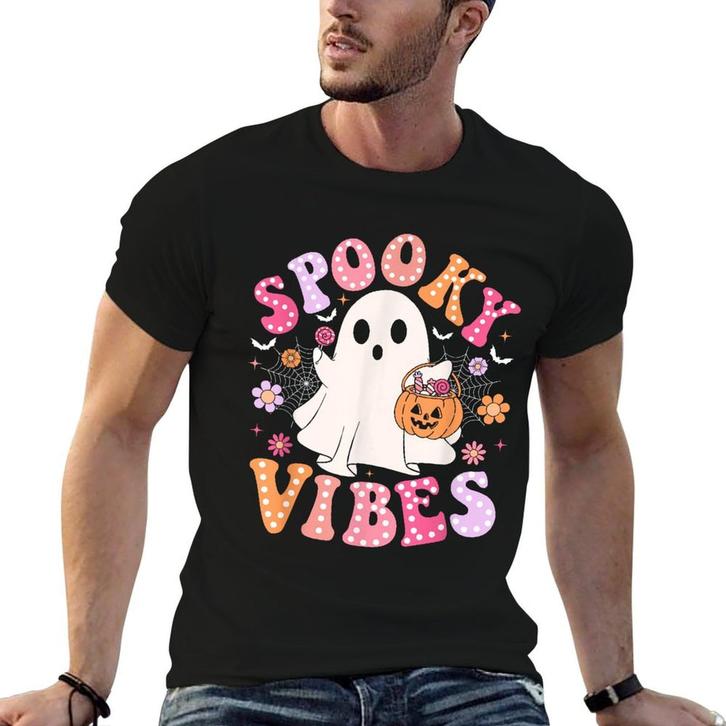 Spooky Vibes Ghost Retro Groovy Halloween Women Girls Kids  Affordable Price T-Shirt