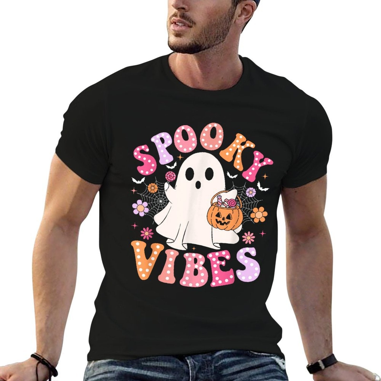 Spooky Vibes Ghost Retro Groovy Halloween Women Girls Kids  Affordable Price T-Shirt