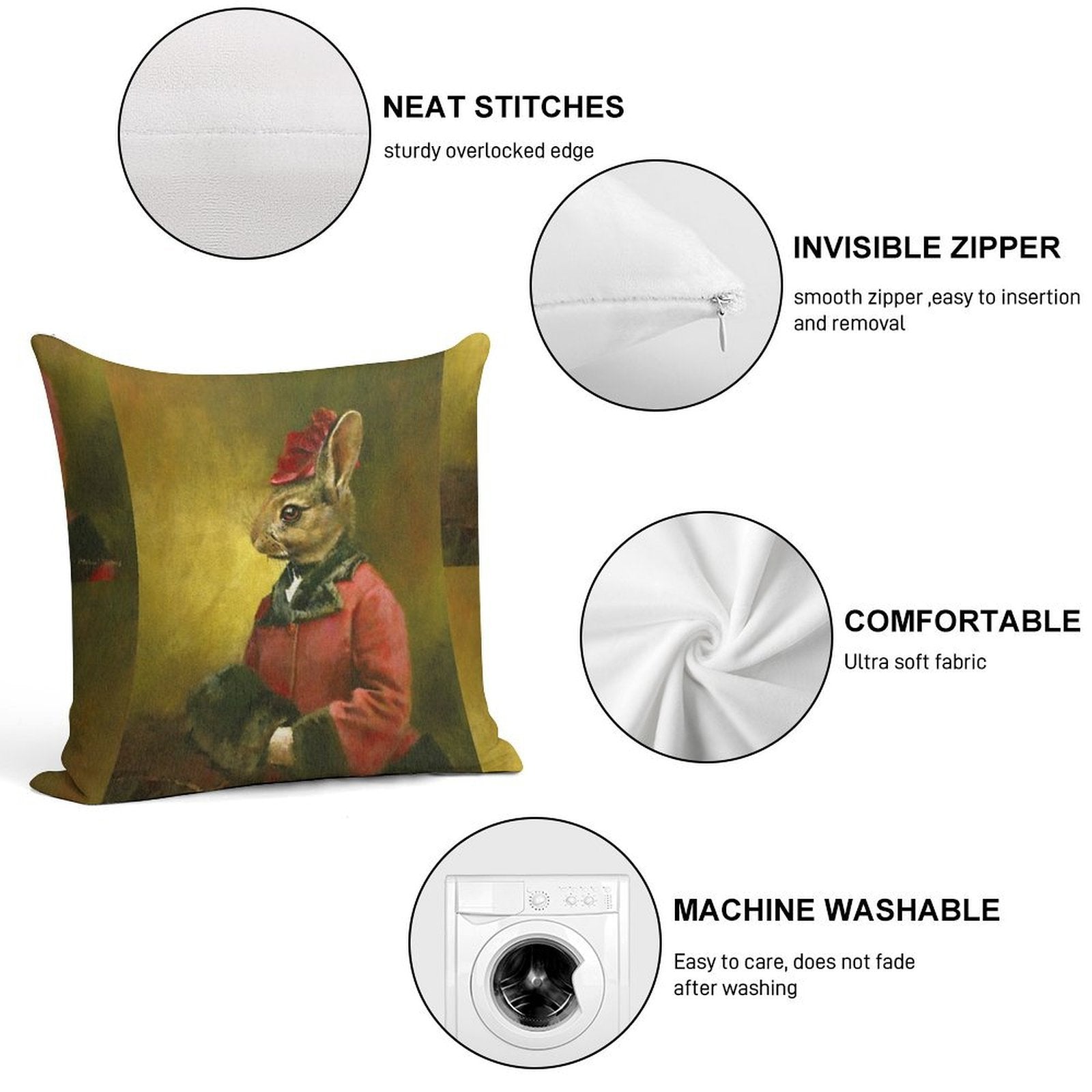 Victorian Lady Rabbit Soft Short Plush Fabric Throw Pillow
