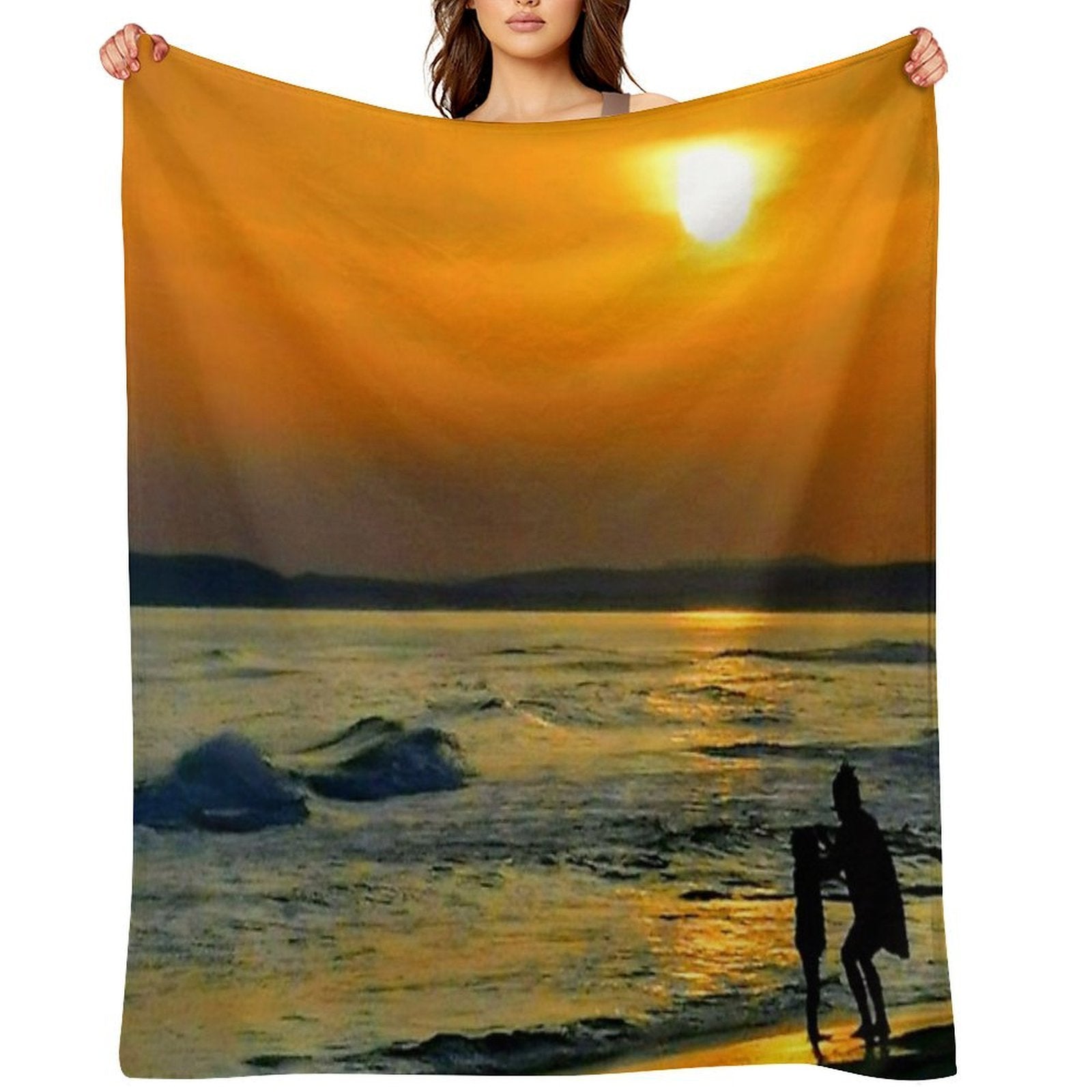 Sunset And Shadow Play on The Beach Velvety-soft Throw Blanket