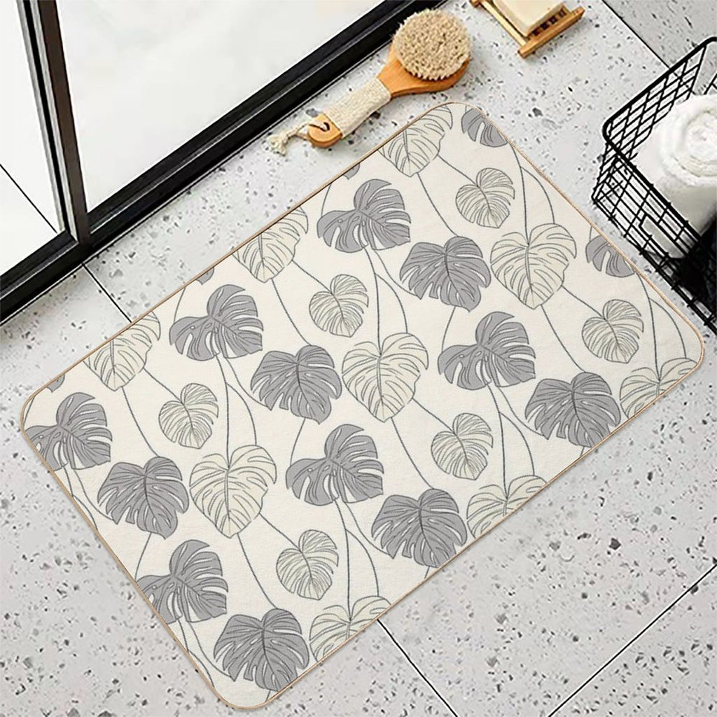 Tropical Monstera Leaves with Thin Black Outlines  Absorbent Bath Mat
