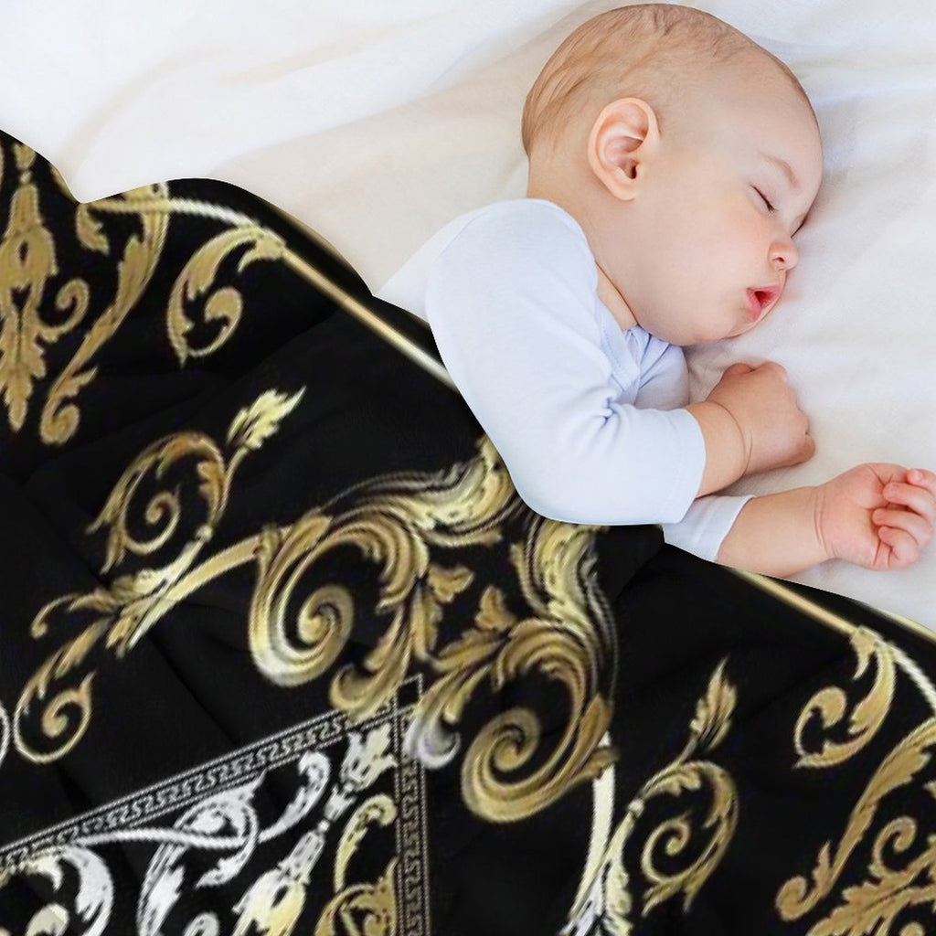 Ornate Baroque Filigree Gold Black Waves Greek Meander All-season Throw Blanket