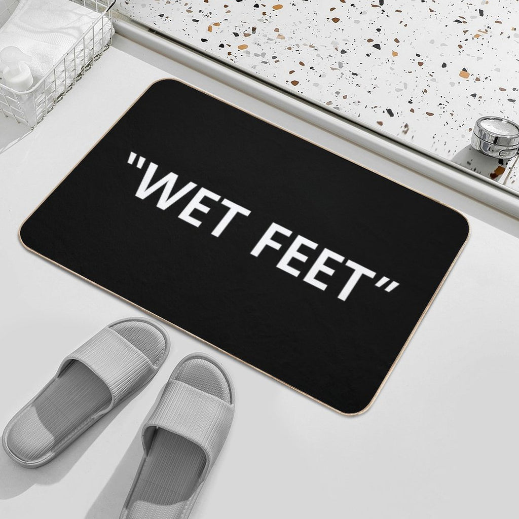 Wet Feet White on Black  Stain-Proof Bath Mat