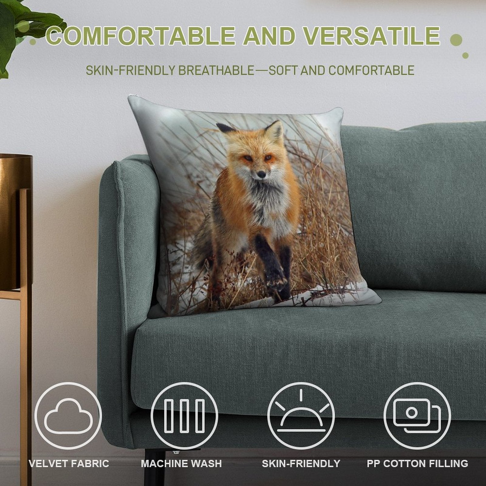 Red Fox Soft High-Density Material Throw Pillow