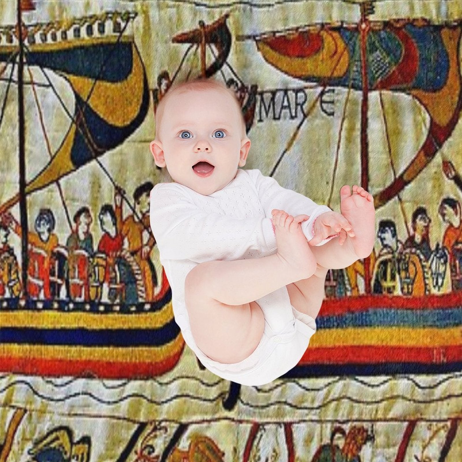 THE BAYEUX TAPESTRY ,VIKING SHIPS Sustainable Throw Blanket