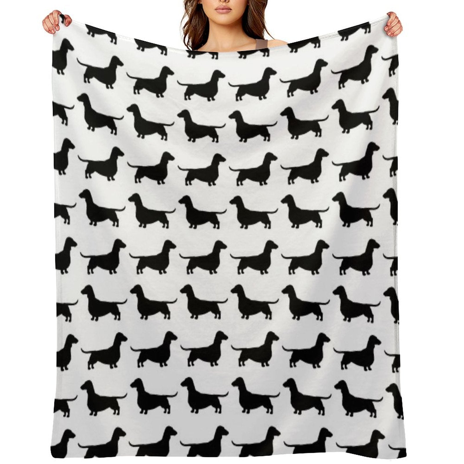 Dachshund Dog Silhouette(s)  Smooth Coated Wiener Dog Velvety-soft Throw Blanket