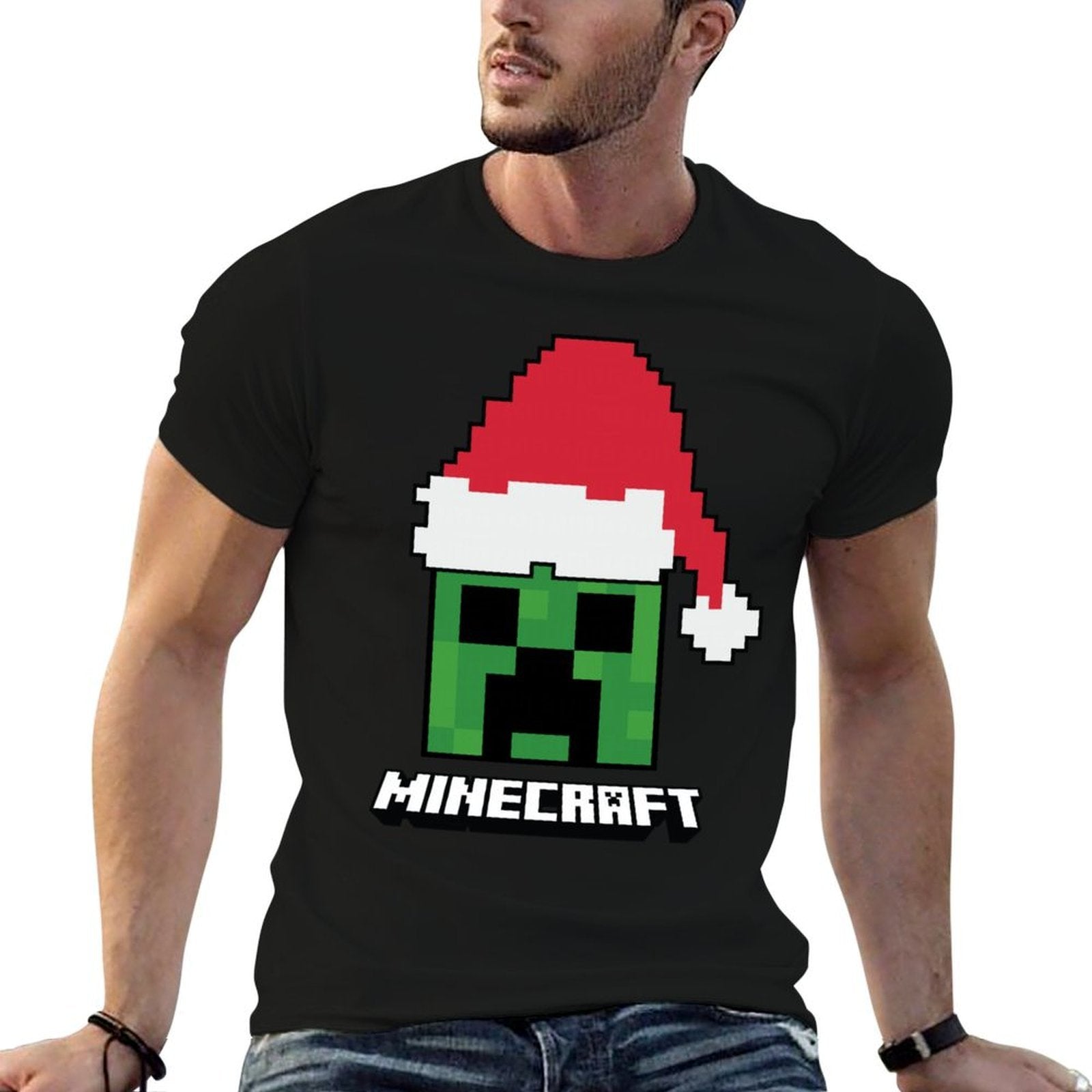 Minecraft Christmas Creeper Santa Hat  Lightweight T-Shirt
