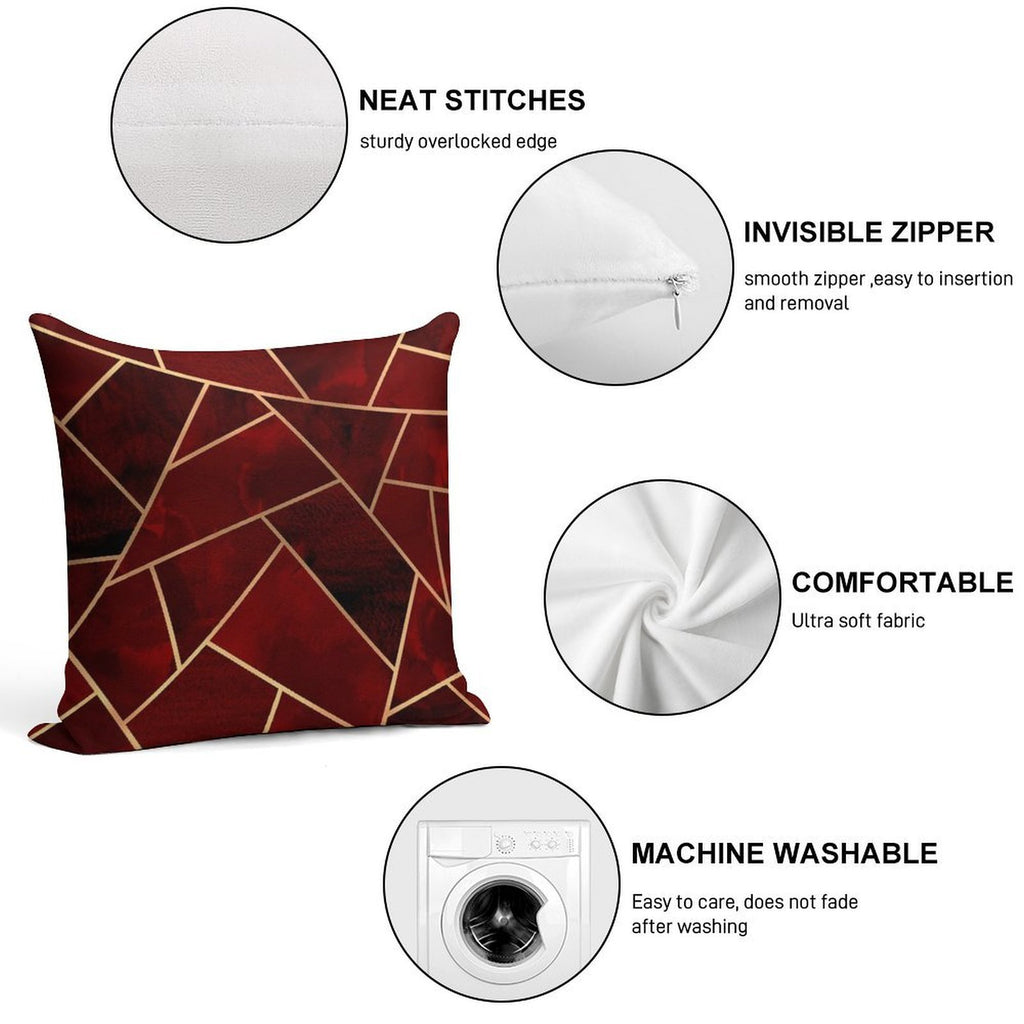 Red & Gold Geo Soft Reinforced Edging Throw Pillow