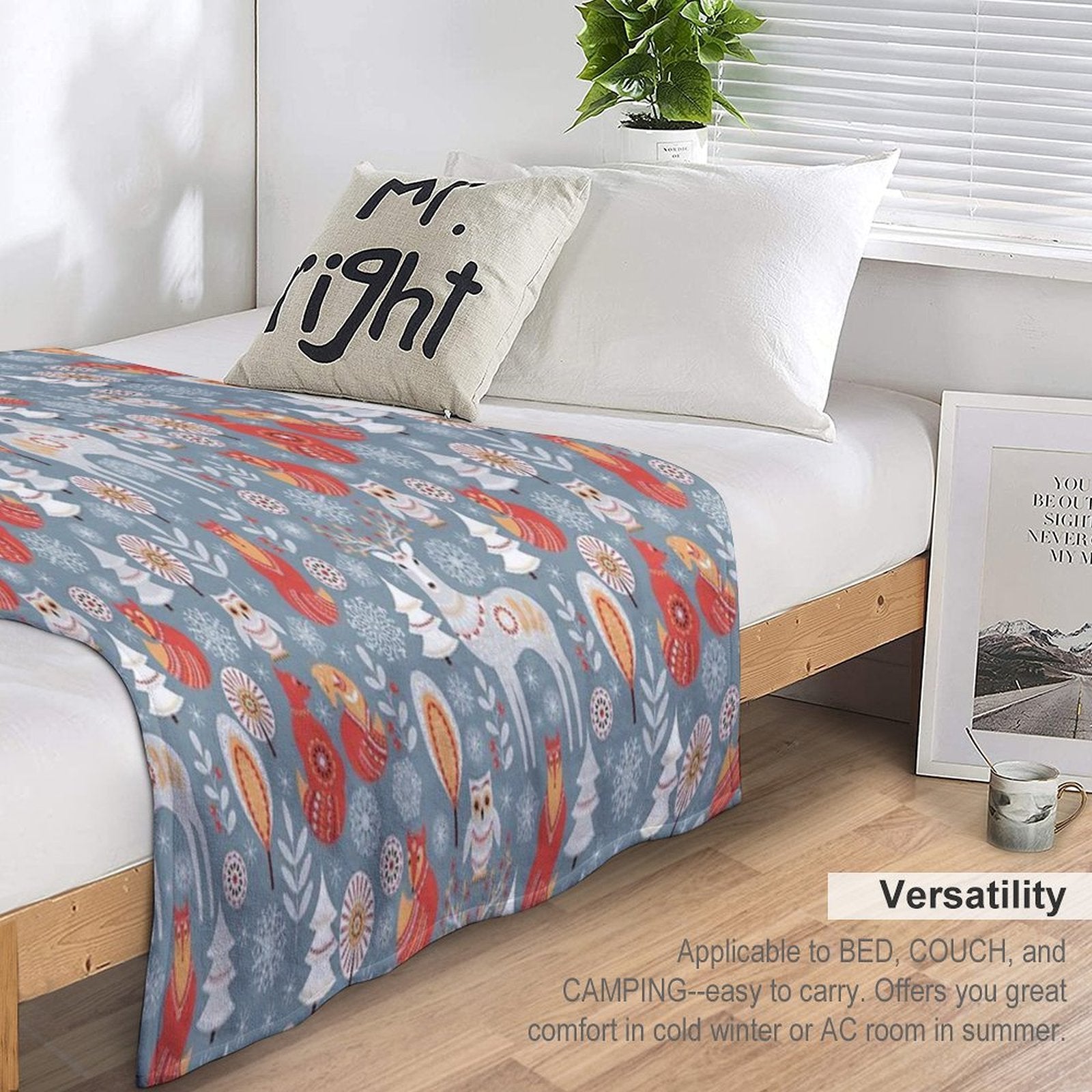 Seamless Pattern with Winter Forest, Deer, Owl And Fox. The Scandinavian Style. Gift-ready Throw Blanket