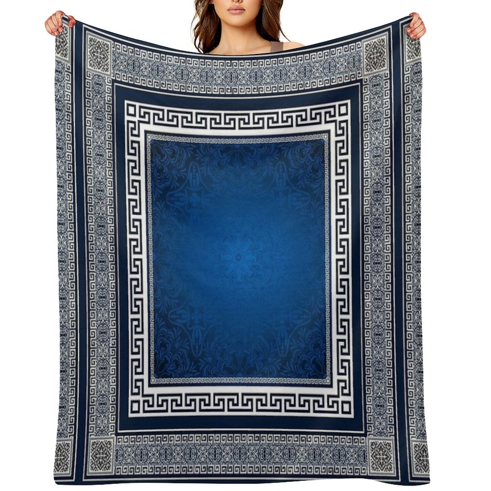 Greek Keys Blue White with Pattern Quick-dry Throw Blanket