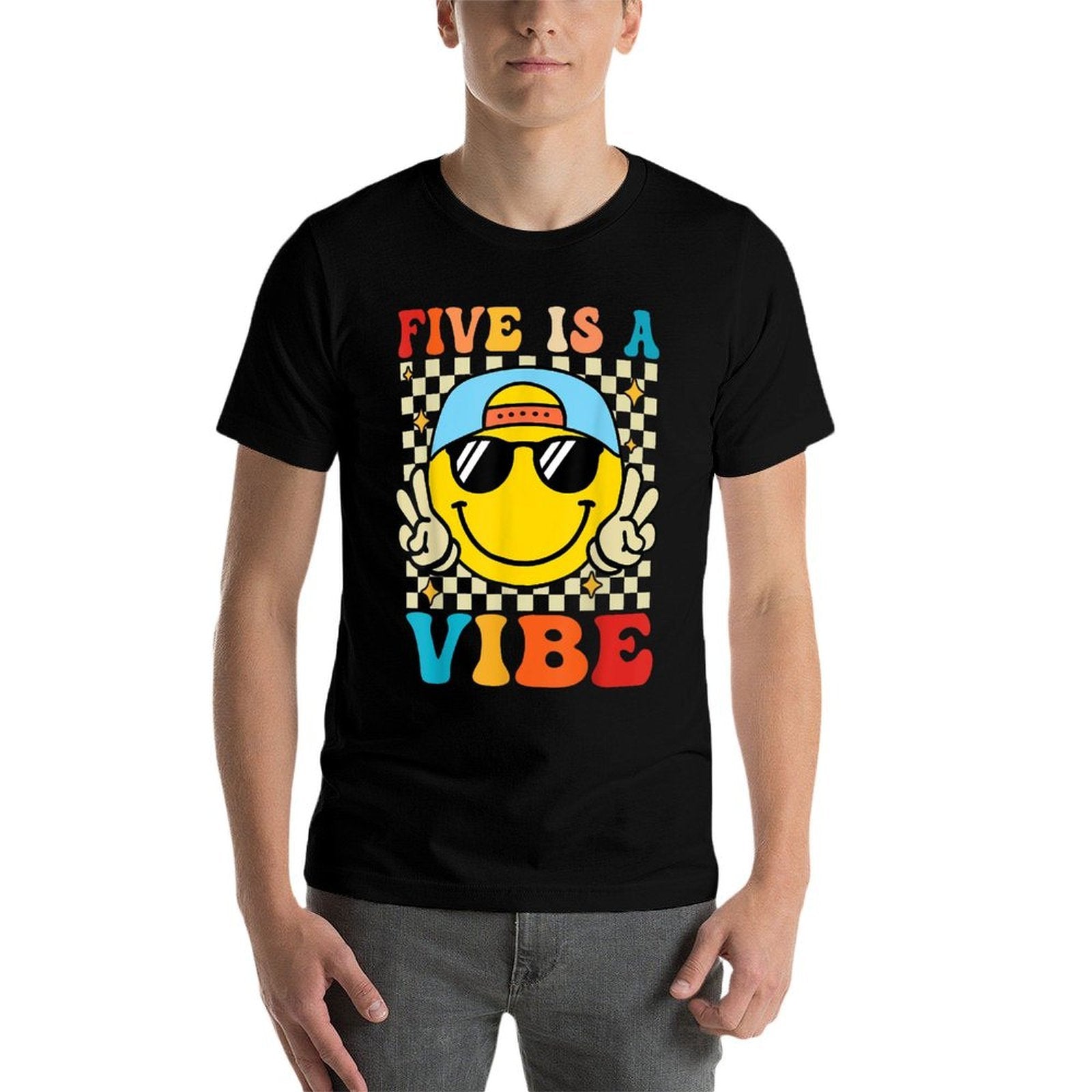 Five Is A Vibe 5th Birthday Groovy Boys Girls 5 Years Old  Polyester Blend T-Shirt