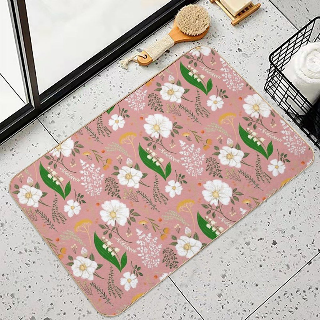 Garden Florals on Soft Pink.  Toxin-Free Bath Mat