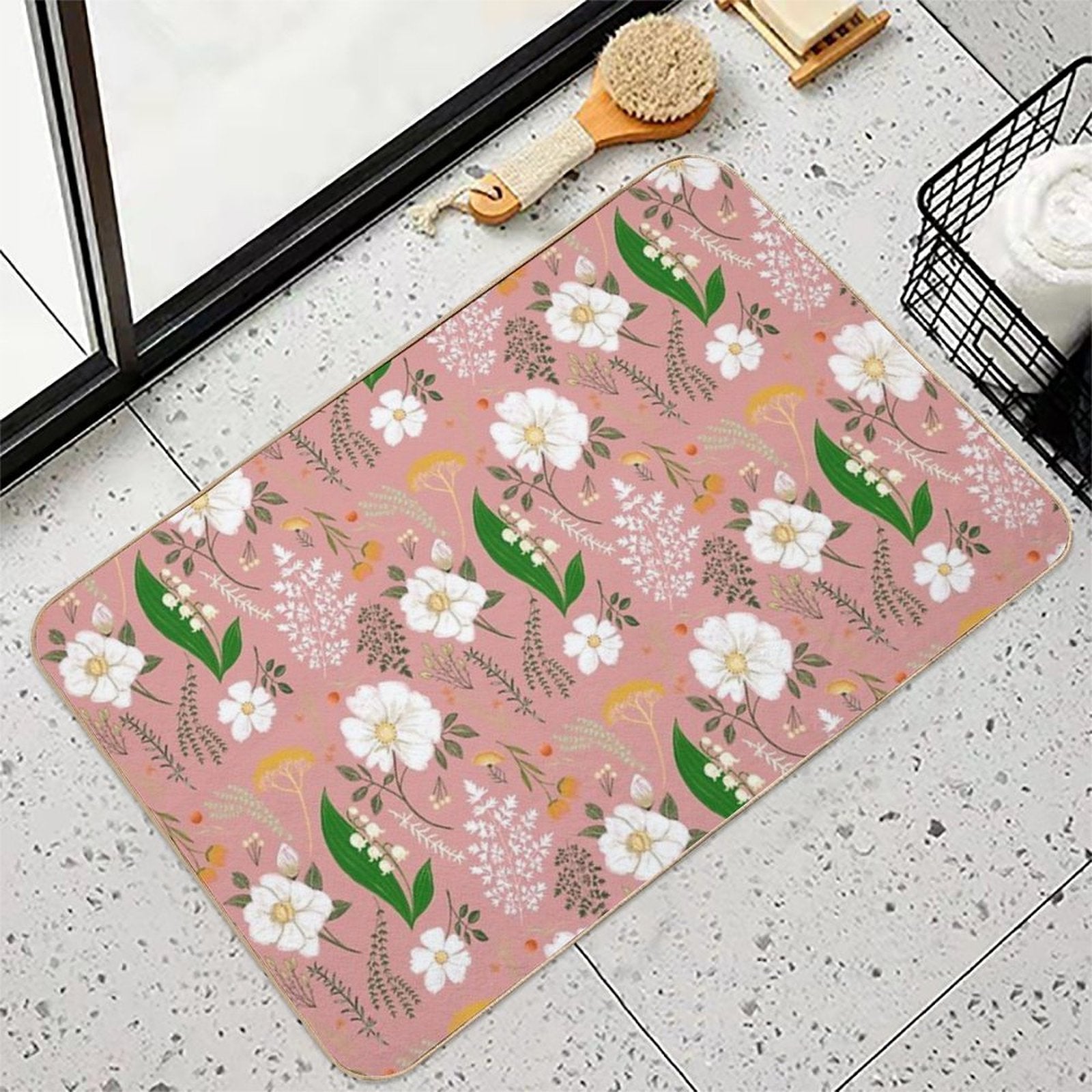 Garden Florals on Soft Pink.  Toxin-Free Bath Mat
