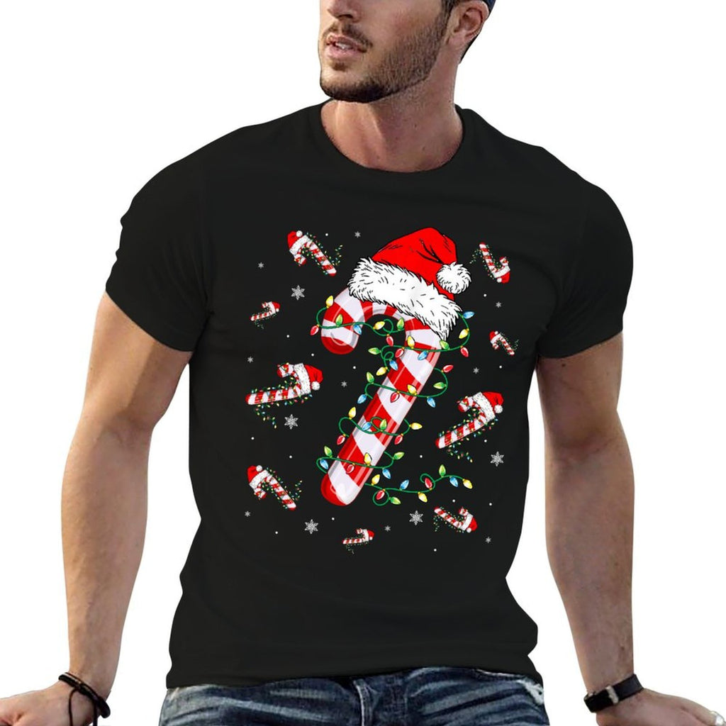 Candy Cane Merry And Bright Red White Lights Christmas  Classic T-Shirt