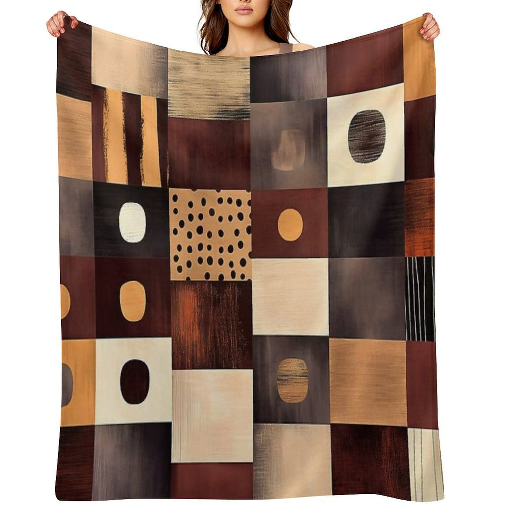 Abstract Rectangular Pattern in Burgundy, Cream, And Gold Wrinkle-free Throw Blanket