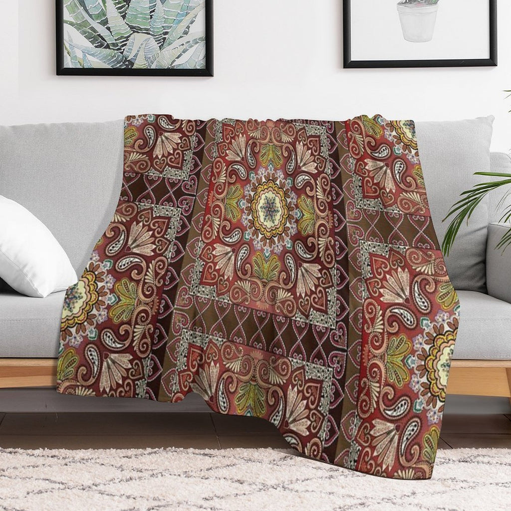 Boho Style Vintage Mandala Print Machine-washable Throw Blanket