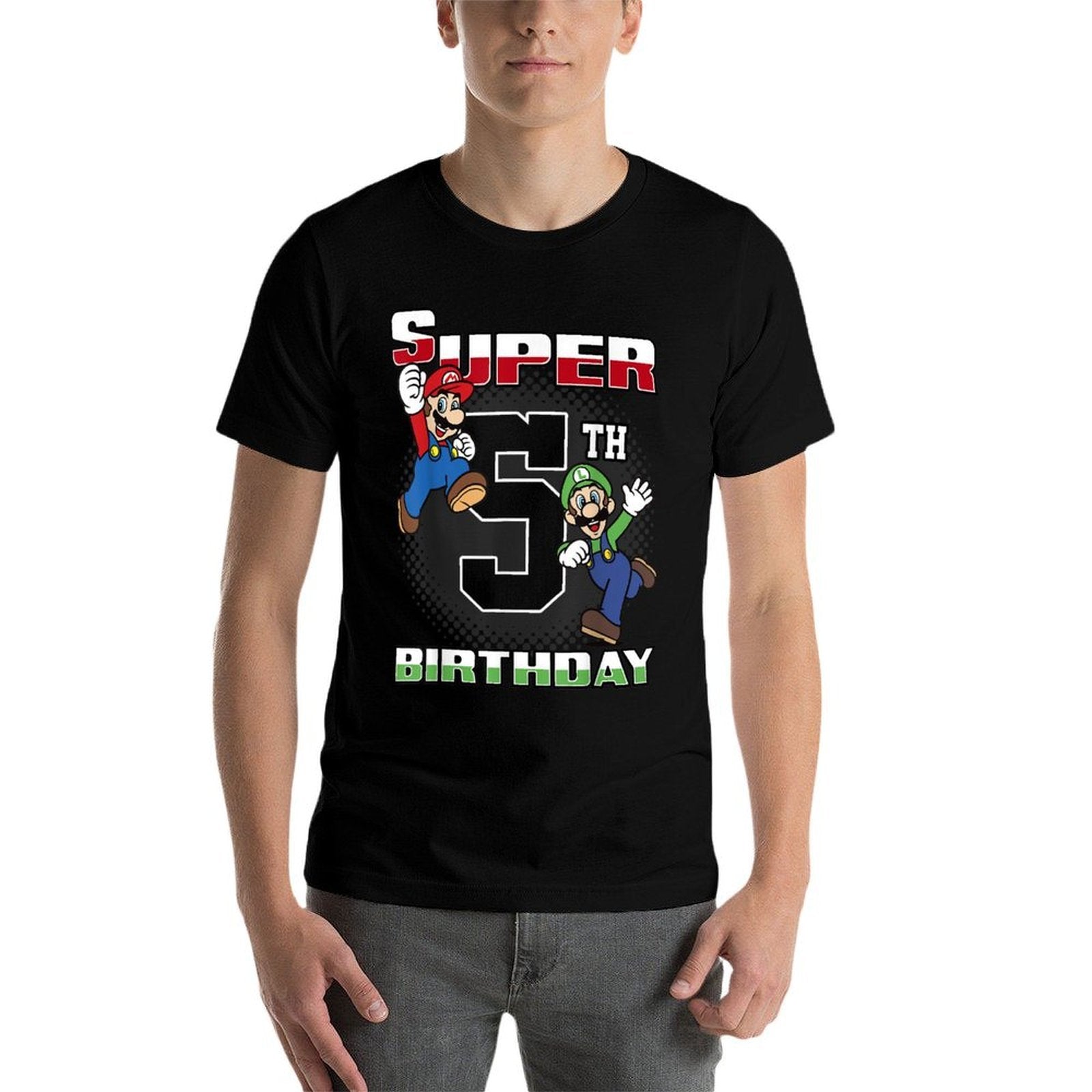 Super Mario And Luigi Super Birthday 5th Birthday Portrait  High-quality Stitching T-Shirt