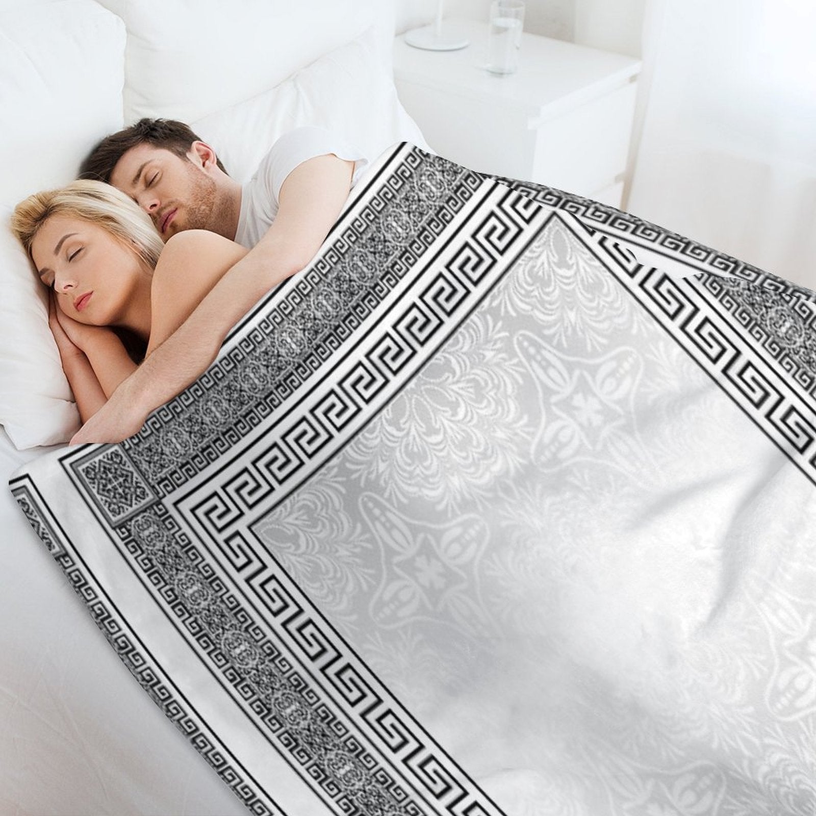Greek Keys Black Grey White with Pattern Compact Throw Blanket